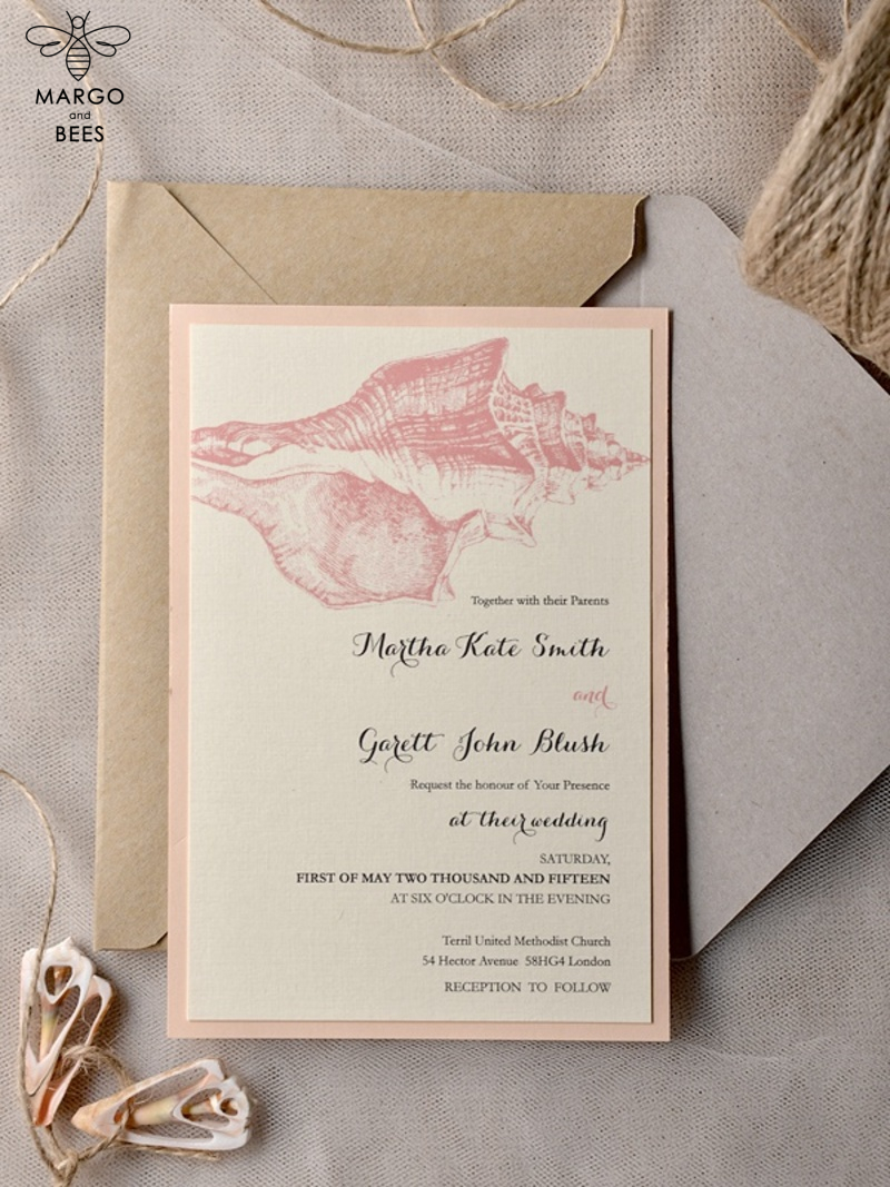 Beach Wedding invitations Seashells Wedding Invites destination wedding Cards with  twine and tag -4