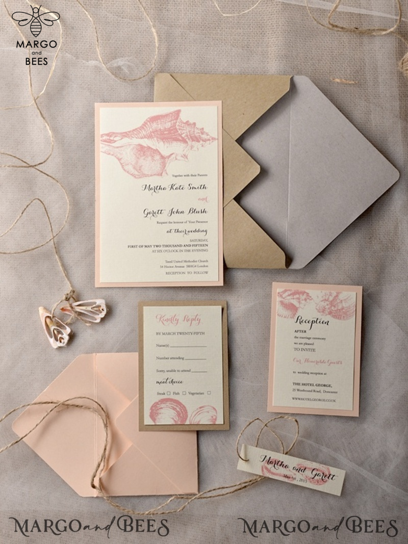 Beach Wedding invitations Seashells Wedding Invites destination wedding Cards with  twine and tag -1