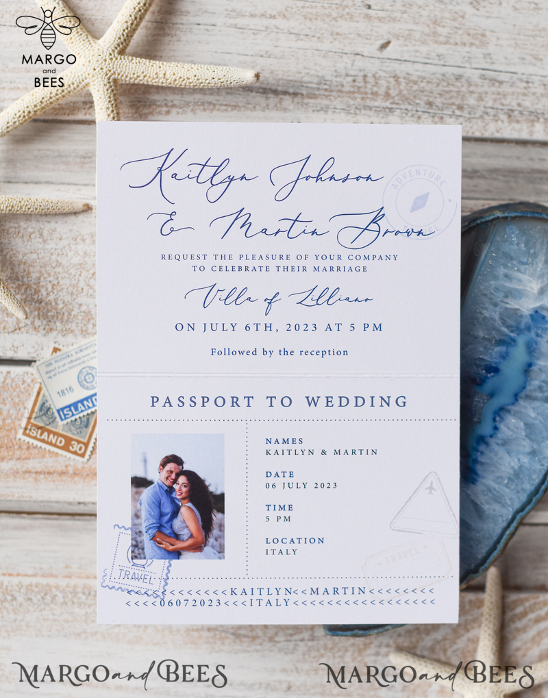 White Beach  Passport Wedding Invitation, Seahorses Wedding Cards  Boarding Pass,  Beach Passport Wedding Invitations  Abroad, -5