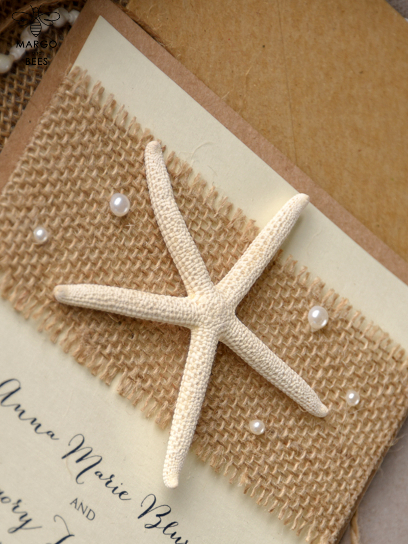 Beach Wedding invitations starfish burlap  Wedding Invites destination wedding Cards with  pearls-7