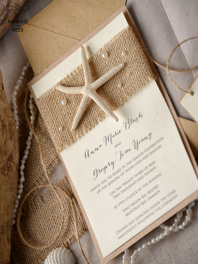 Beach Wedding invitations starfish burlap  Wedding Invites destination wedding Cards with  pearls-8