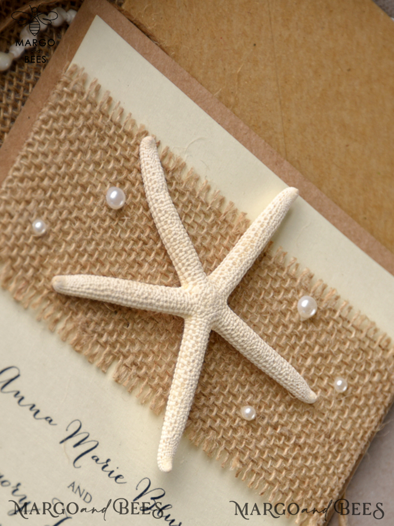 Beach Wedding invitations starfish burlap  Wedding Invites destination wedding Cards with  pearls-7