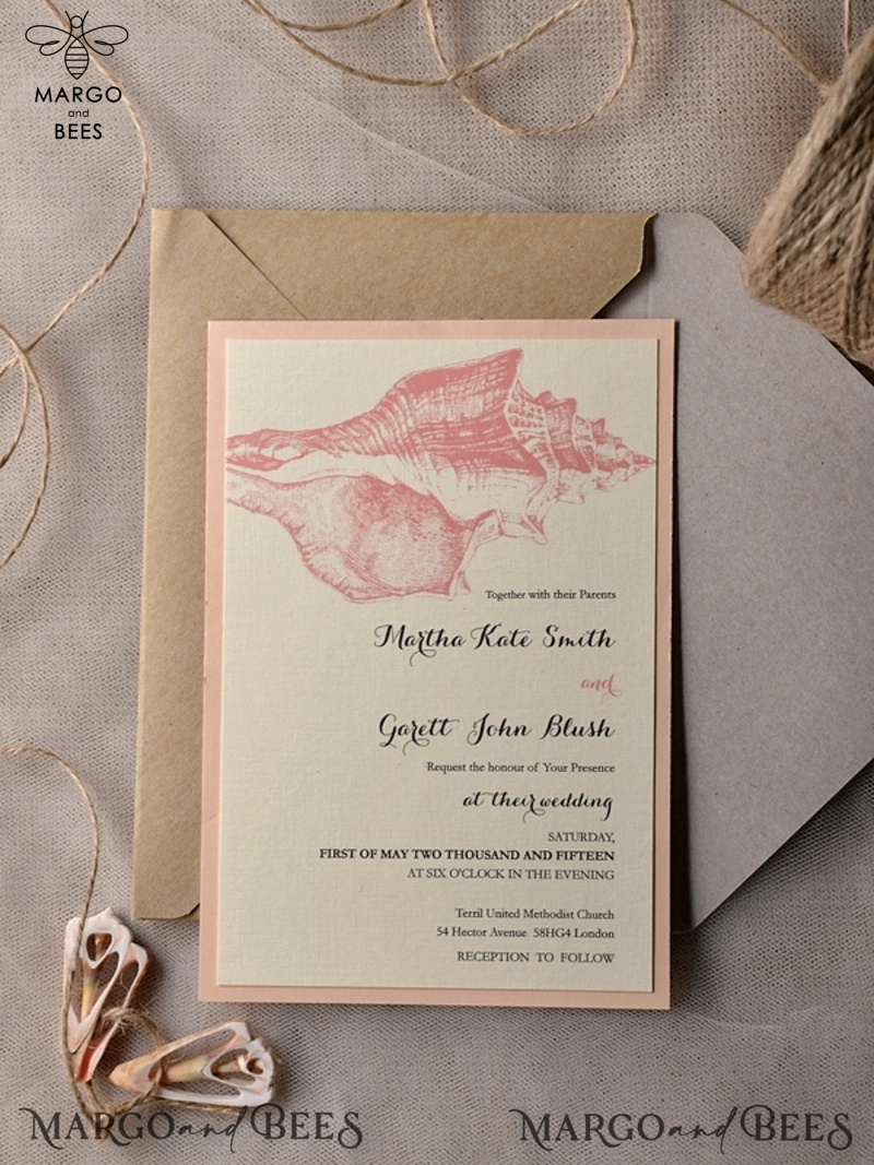 Beach Wedding invitations Seashells  Wedding Invites destination wedding Cards with  tag and twine Eco envelope-6