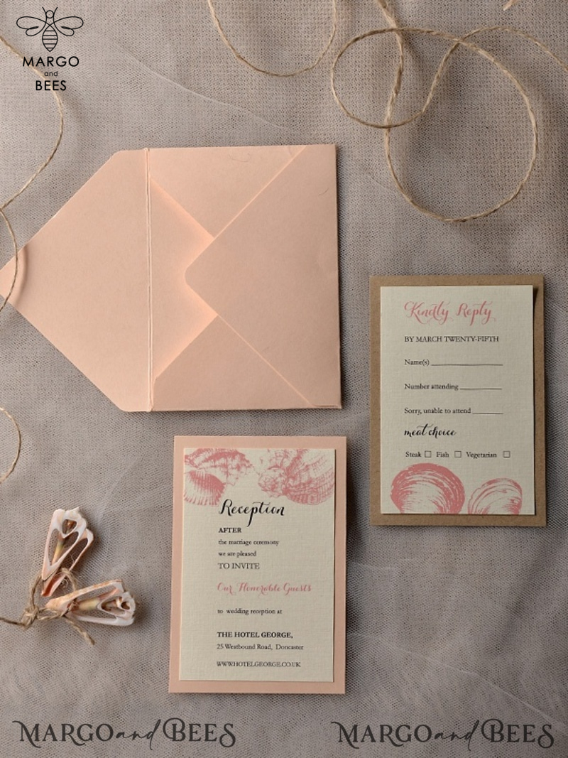Beach Wedding invitations Seashells  Wedding Invites destination wedding Cards with  tag and twine Eco envelope-7