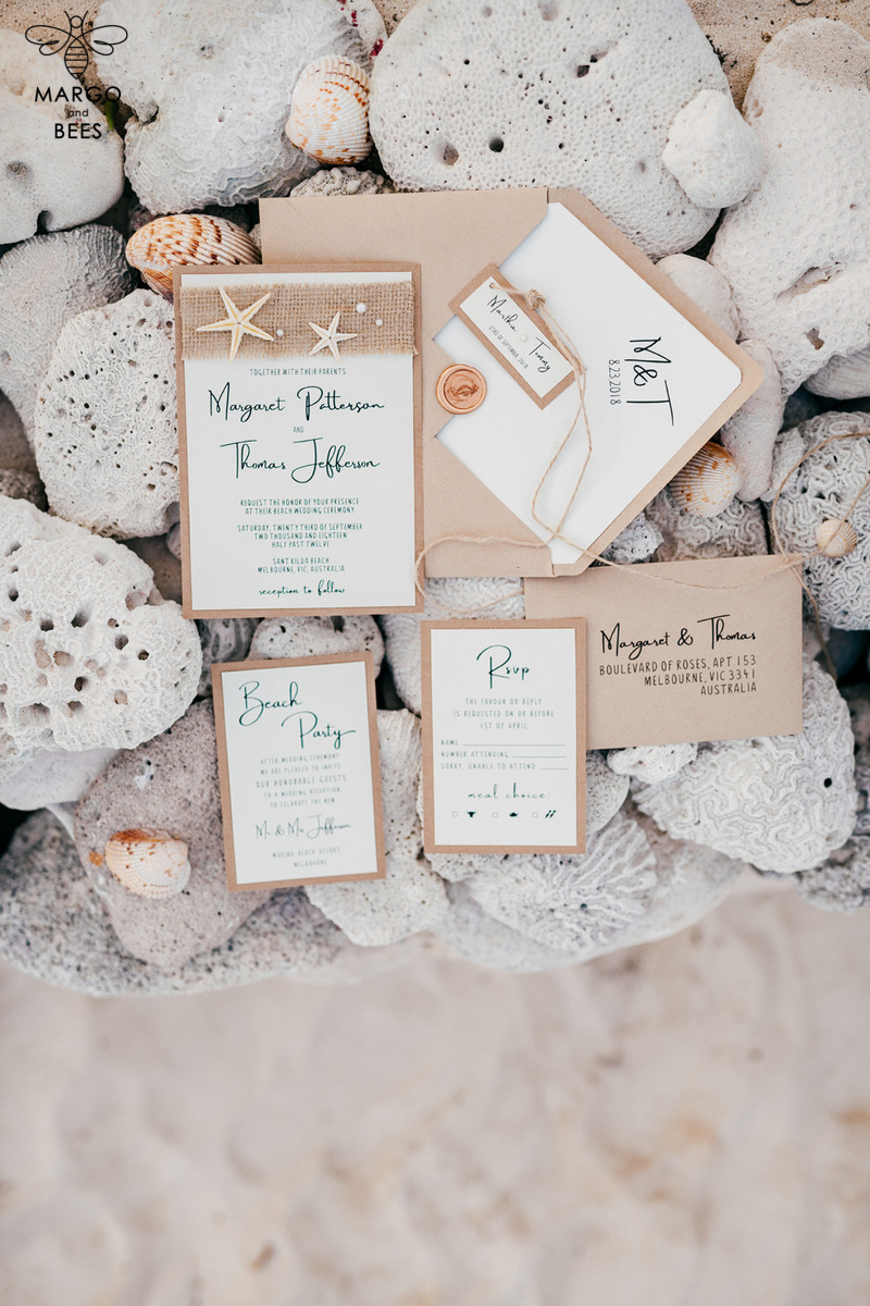Beach  Wedding invitations Starfish Wedding Invites with Rustic Burlap wedding Cards -12