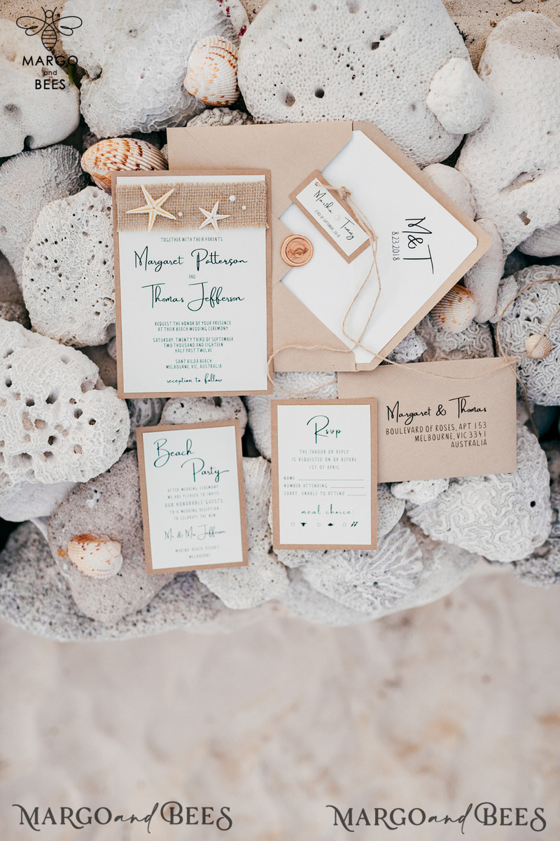 Beach  Wedding invitations Starfish Wedding Invites with Rustic Burlap wedding Cards -13