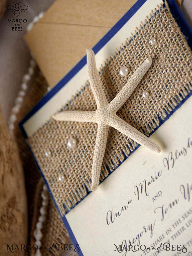 Beach navy Wedding invitations Starfish Wedding Invites destination wedding Cards with  tag and twine Eco envelope-5