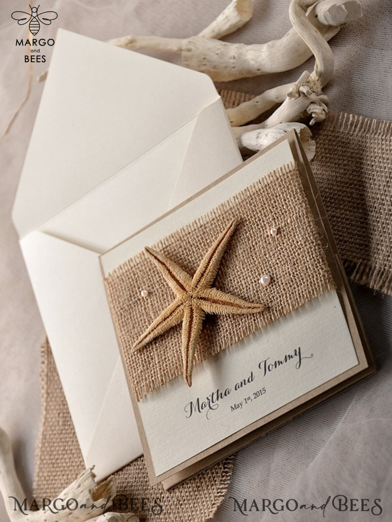 Beach Wedding invitations Starfish Wedding Invites destination  wedding Cards with burlap -1