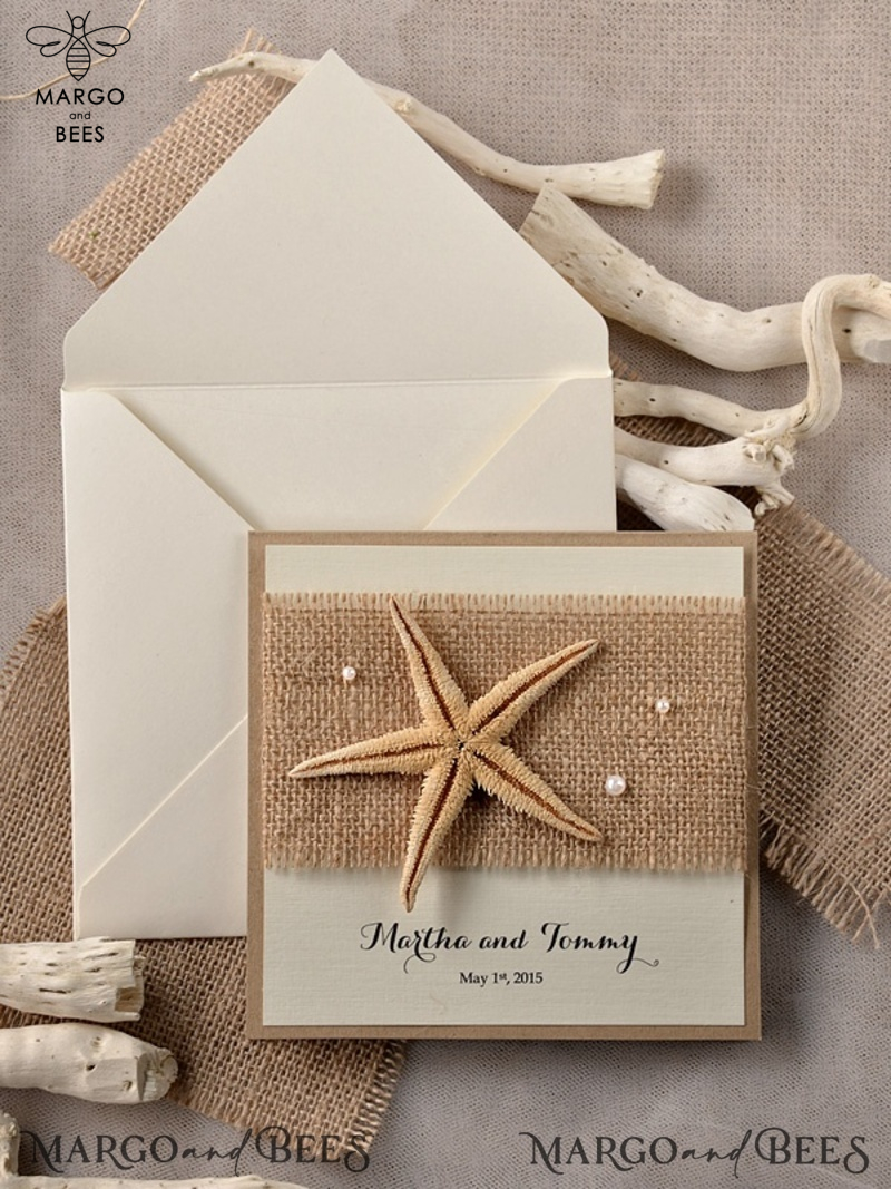 Beach Wedding invitations Starfish Wedding Invites destination  wedding Cards with burlap -0
