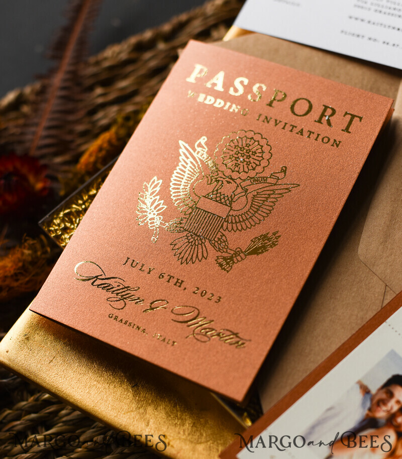 Terracotta Gold Passport Wedding Invitation, Wedding Cards Boarding Pass, Passport Wedding Invitations Abroad-2