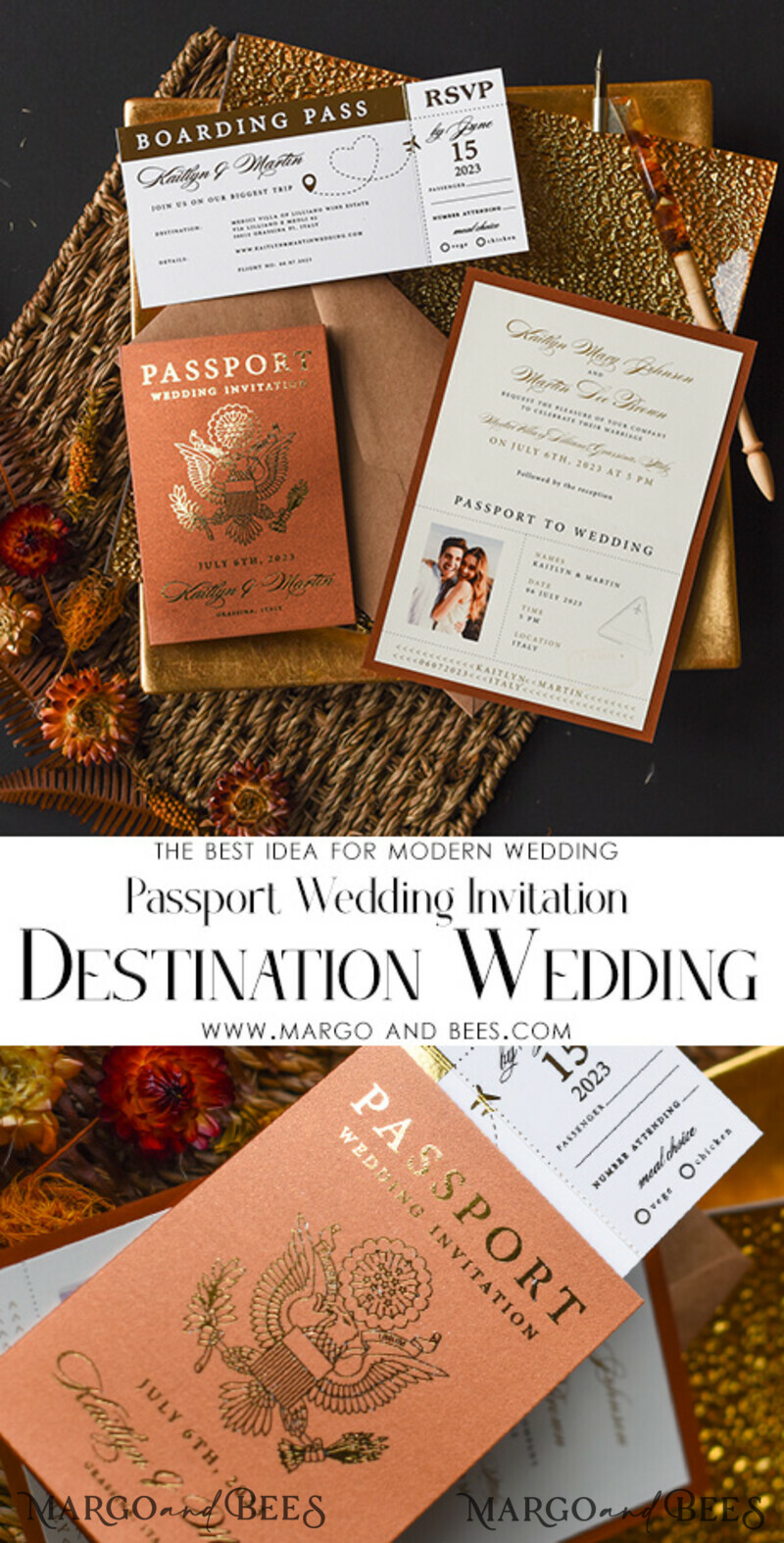 Terracotta Gold Passport Wedding Invitation, Wedding Cards Boarding Pass, Passport Wedding Invitations Abroad-3