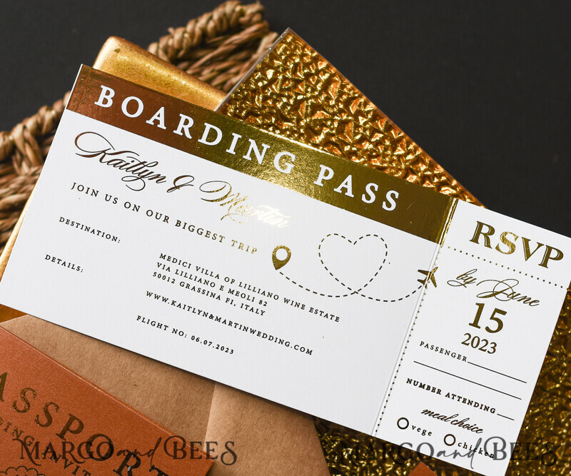 Terracotta Gold Passport Wedding Invitation, Wedding Cards Boarding Pass, Passport Wedding Invitations Abroad-8