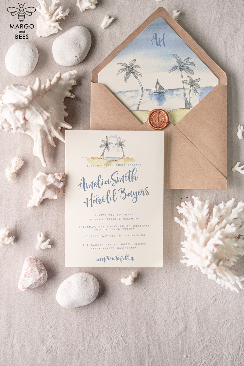 Beach Wedding invitations Starfish Wedding Invites Tropical wedding Cards with twine Vellum envelope-8