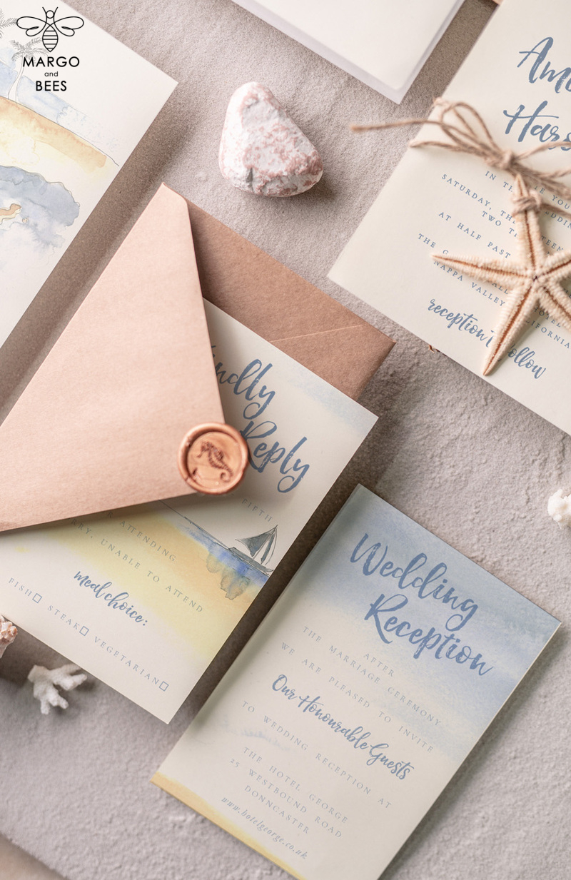 Beach Wedding invitations Starfish Wedding Invites Tropical wedding Cards with twine Vellum envelope-10