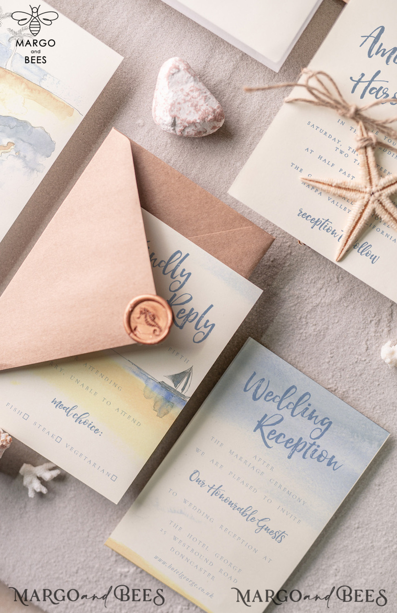 Beach Wedding invitations Starfish Wedding Invites Tropical wedding Cards with twine Vellum envelope-10