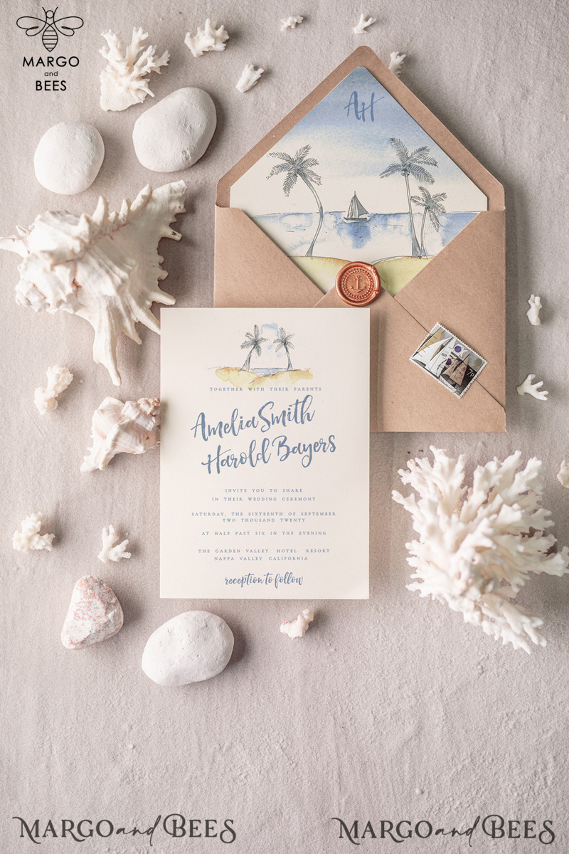 Beach Wedding invitations Starfish Wedding Invites Tropical wedding Cards with twine Vellum envelope-12