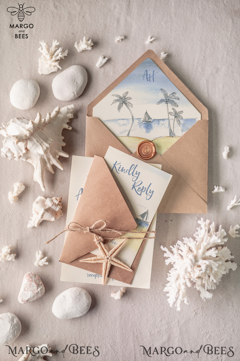 Beach Wedding invitations Starfish Wedding Invites Tropical wedding Cards with twine Vellum envelope-13