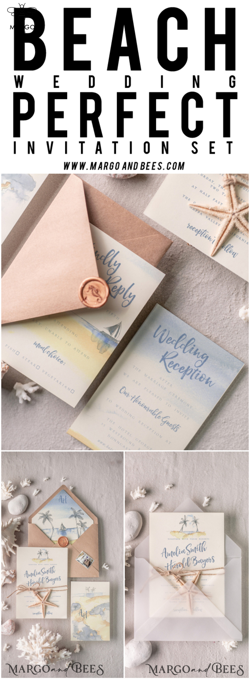 Beach Wedding invitations Starfish Wedding Invites Tropical wedding Cards with twine Vellum envelope-15
