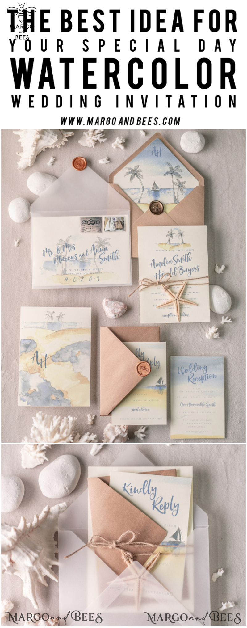 Beach Wedding invitations Starfish Wedding Invites Tropical wedding Cards with twine Vellum envelope-16