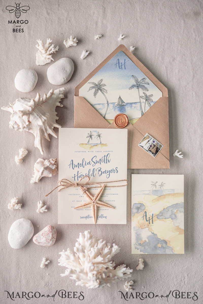Beach Wedding invitations Starfish Wedding Invites Tropical wedding Cards with twine Vellum envelope-7