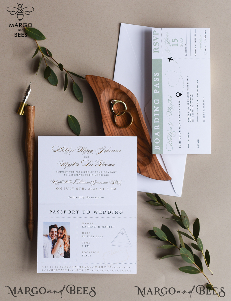 Sage Green Passport Wedding Invitation, Wedding Cards  Boarding Pass,  Tuscany Passport Wedding Invitations  Abroad, Destination Wedding Invites, Travel Map Wedding Stationary-7