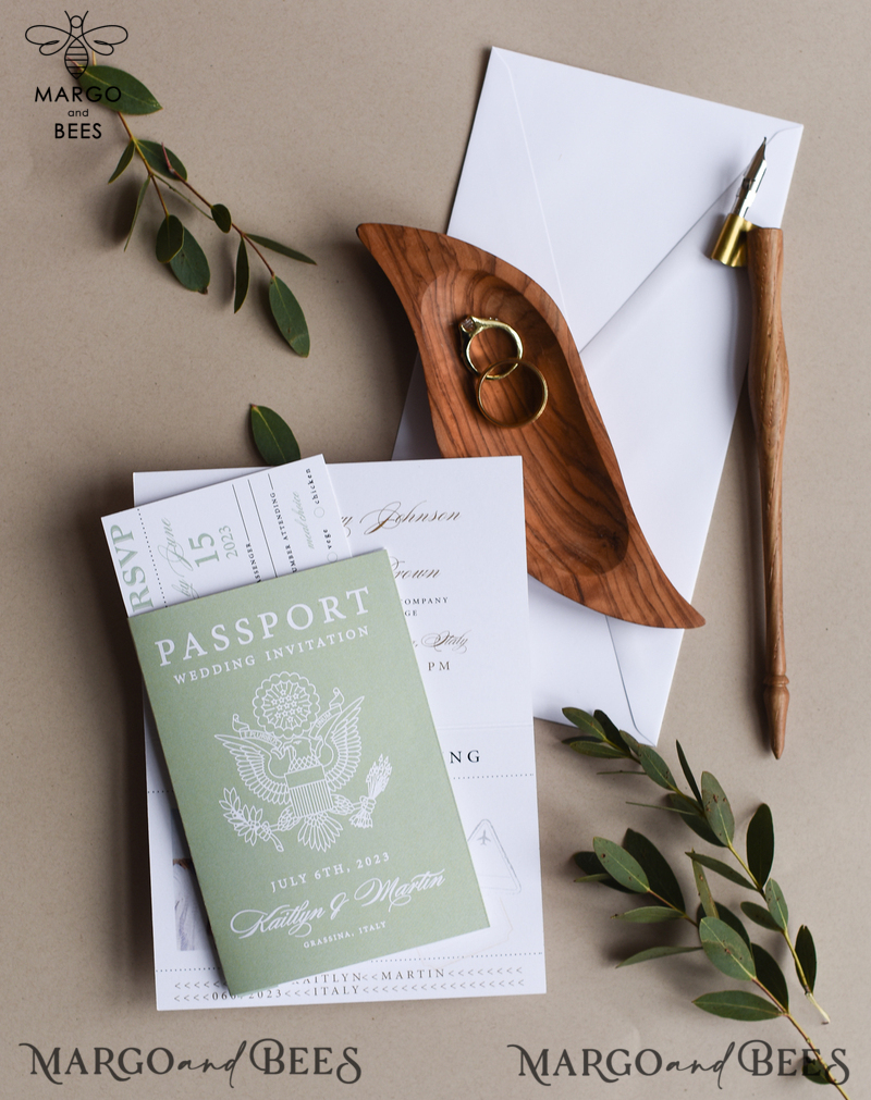 Sage Green Passport Wedding Invitation, Wedding Cards  Boarding Pass,  Tuscany Passport Wedding Invitations  Abroad, Destination Wedding Invites, Travel Map Wedding Stationary-8