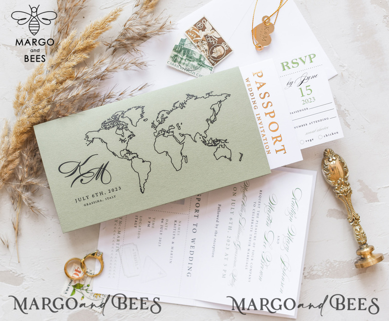 White Gold  Passport Wedding Invitation, Golden Plane Wedding Cards  Boarding Pass, Travel Passport Wedding Invitations  Abroad, Destination Wedding Invites, Travel Map Wedding Stationary-3