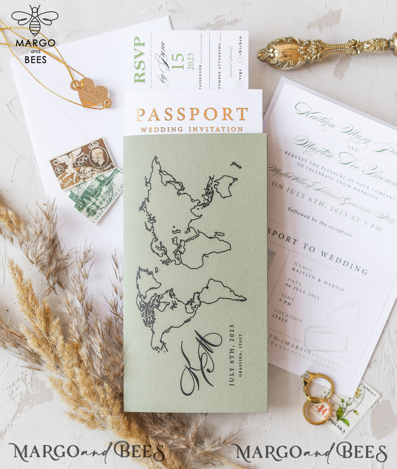 White Gold  Passport Wedding Invitation, Golden Plane Wedding Cards  Boarding Pass, Travel Passport Wedding Invitations  Abroad, Destination Wedding Invites, Travel Map Wedding Stationary-5