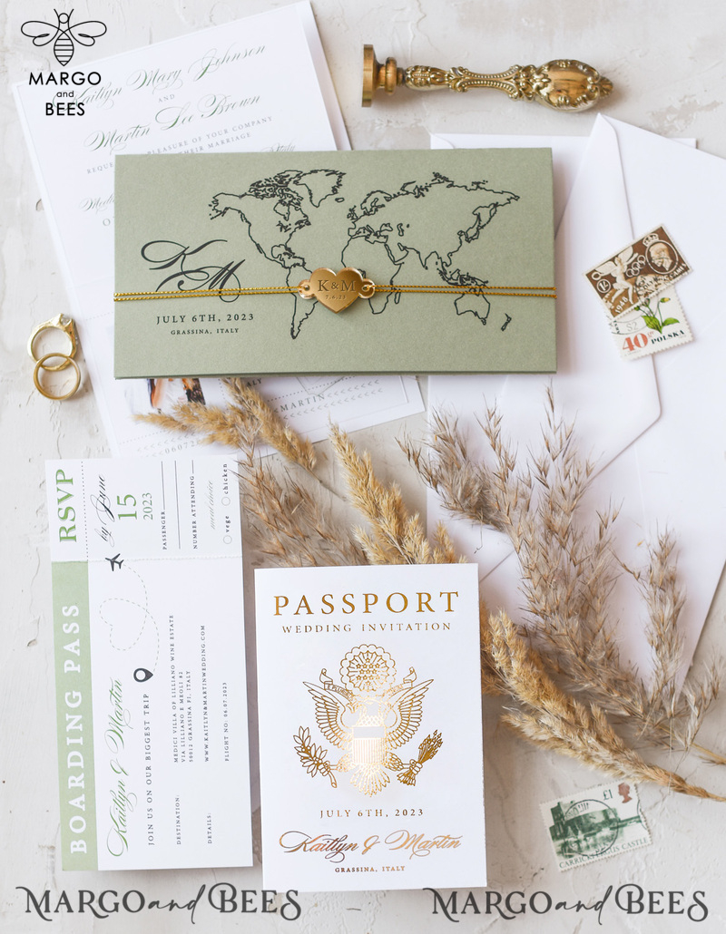 White Gold  Passport Wedding Invitation, Golden Plane Wedding Cards  Boarding Pass, Travel Passport Wedding Invitations  Abroad, Destination Wedding Invites, Travel Map Wedding Stationary-1