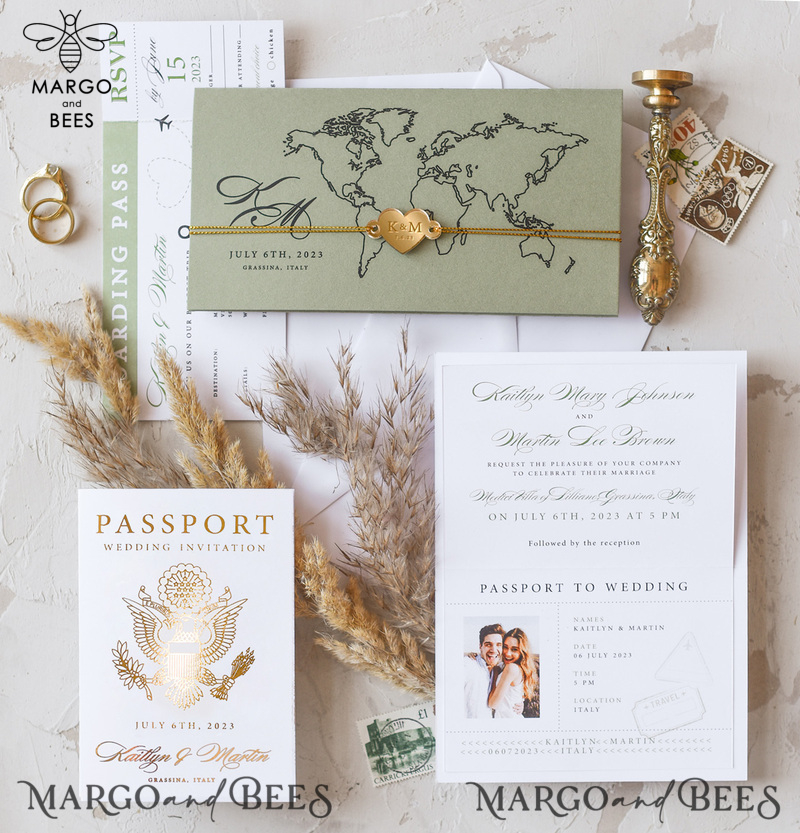 White Gold  Passport Wedding Invitation, Golden Plane Wedding Cards  Boarding Pass, Travel Passport Wedding Invitations  Abroad, Destination Wedding Invites, Travel Map Wedding Stationary-0