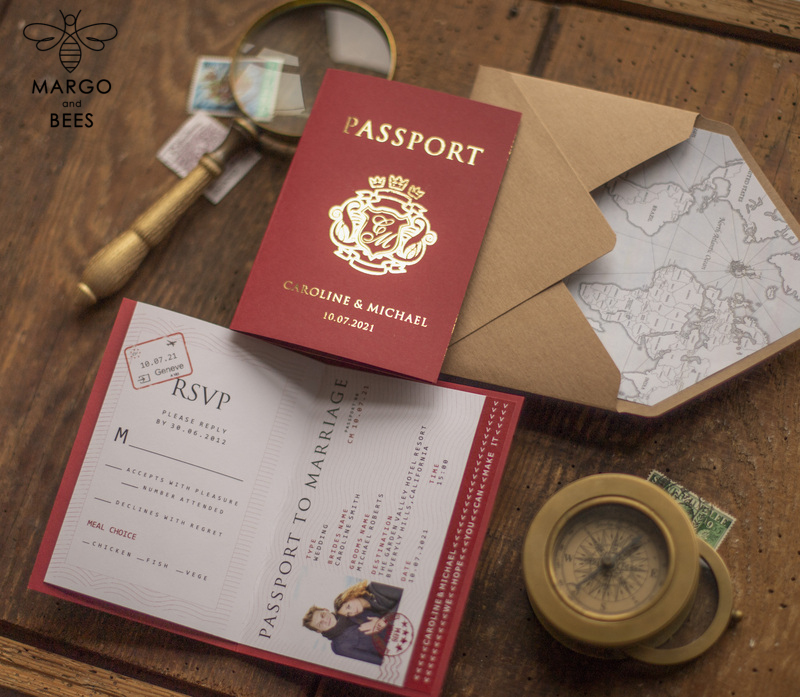 Passport  Wedding invitations suite Gold  Wedding Invites air ticket  wedding Cards -3
