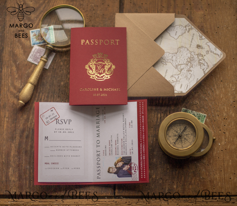 Passport  Wedding invitations suite Gold  Wedding Invites air ticket  wedding Cards -2