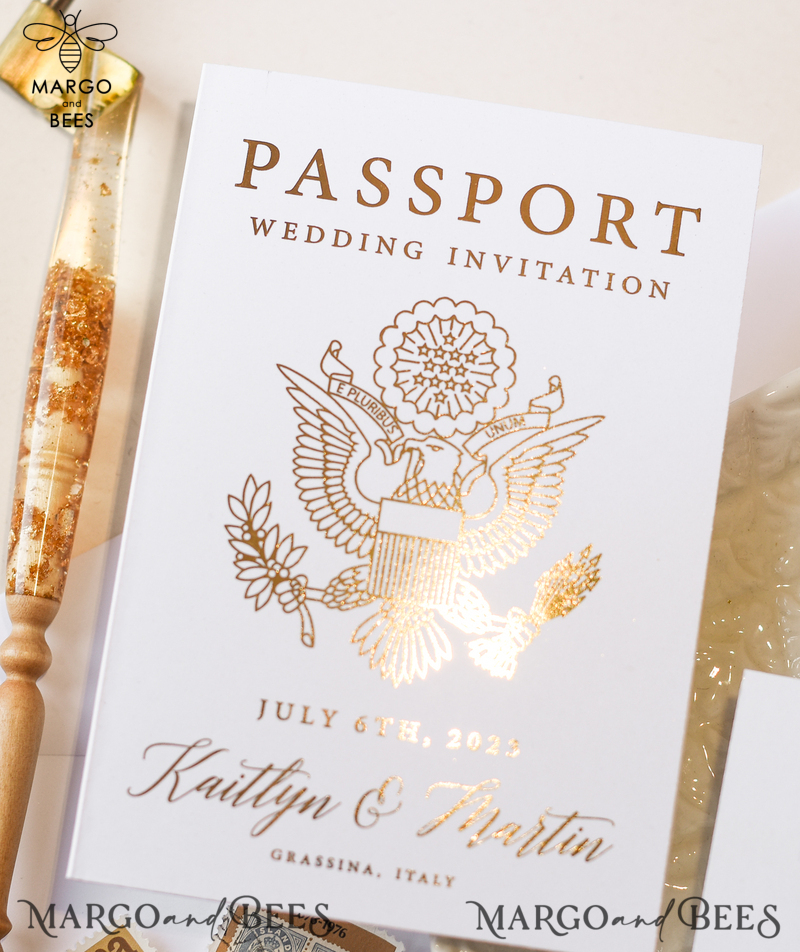 White Gold  Passport Wedding Invitation, Golden Plane Wedding Cards  Boarding Pass,  Tuscany Passport Wedding Invitations  Abroad, Destination Wedding Invites, Travel Map Wedding Stationary-2