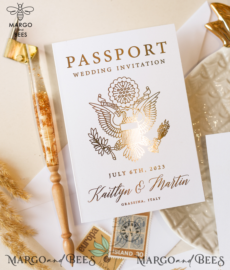 White Gold  Passport Wedding Invitation, Golden Plane Wedding Cards  Boarding Pass,  Tuscany Passport Wedding Invitations  Abroad, Destination Wedding Invites, Travel Map Wedding Stationary-6