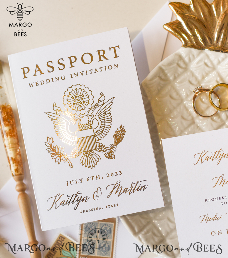 White Gold  Passport Wedding Invitation, Golden Plane Wedding Cards  Boarding Pass,  Tuscany Passport Wedding Invitations  Abroad, Destination Wedding Invites, Travel Map Wedding Stationary-8