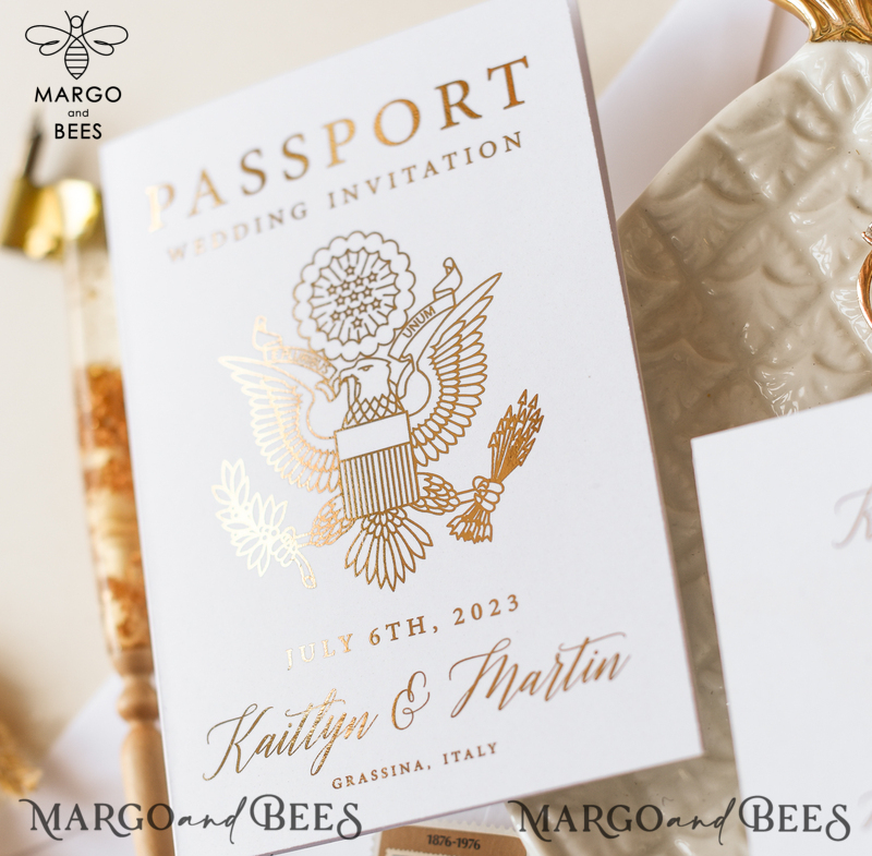 White Gold  Passport Wedding Invitation, Golden Plane Wedding Cards  Boarding Pass,  Tuscany Passport Wedding Invitations  Abroad, Destination Wedding Invites, Travel Map Wedding Stationary-9