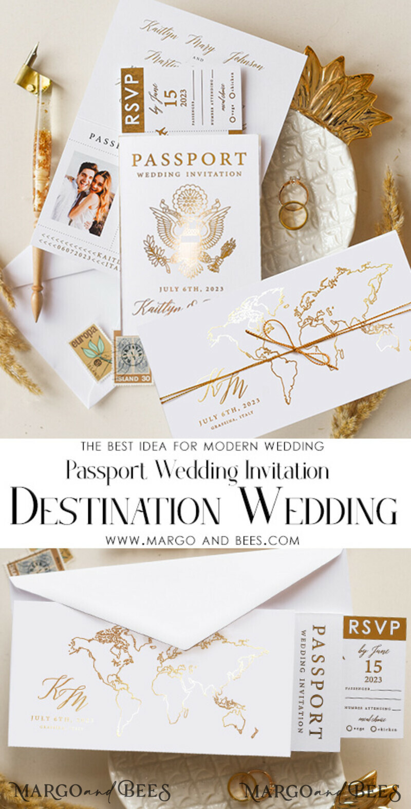 White Gold Passport Wedding Invitation, Golden Plane Wedding Cards Boarding Pass, Tuscany Passport Wedding Invitations Abroad, Destination Wedding Invites-3