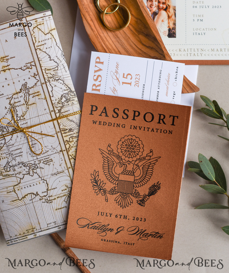 Terracotta Passport Wedding Invitation, Rustic Wedding Cards Boarding Pass, Passport Wedding Invitations  Abroad, Destination Wedding Invites, Travel Map Wedding Stationary-2