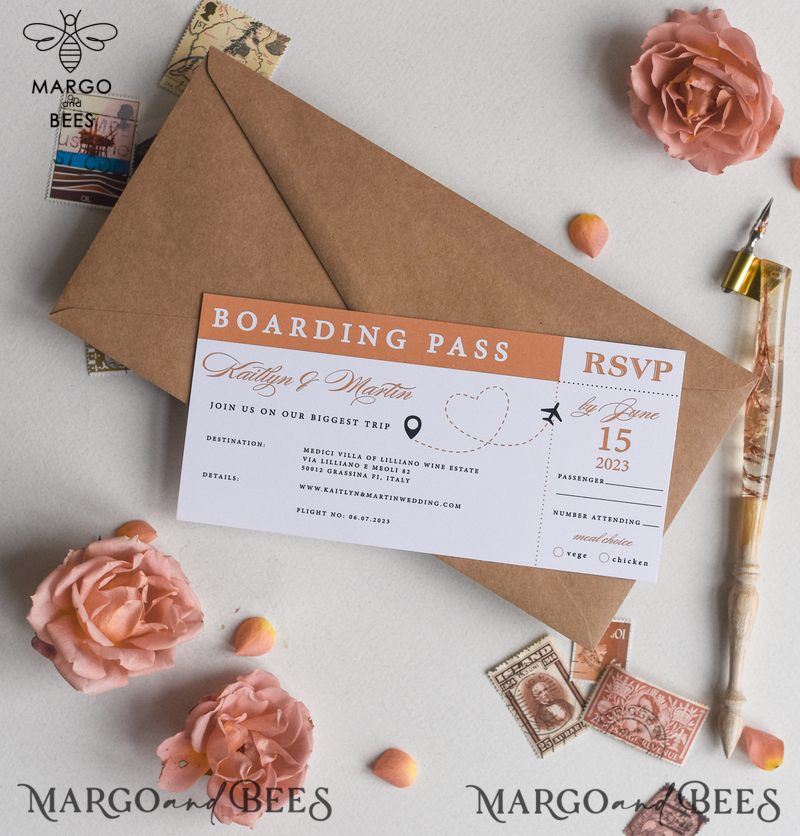 Terracotta Passport Wedding Invitation , Wedding Cards  Boarding Pass,  Passport Wedding Invitations  Abroad, Destination Wedding Invites, Travel Map Wedding Stationary-4