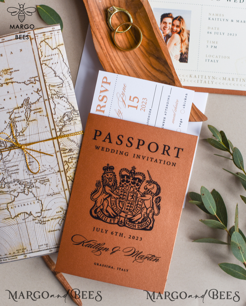 Terracotta Passport Wedding Invitation , Wedding Cards  Boarding Pass,  Passport Wedding Invitations  Abroad, Destination Wedding Invites, Travel Map Wedding Stationary-1