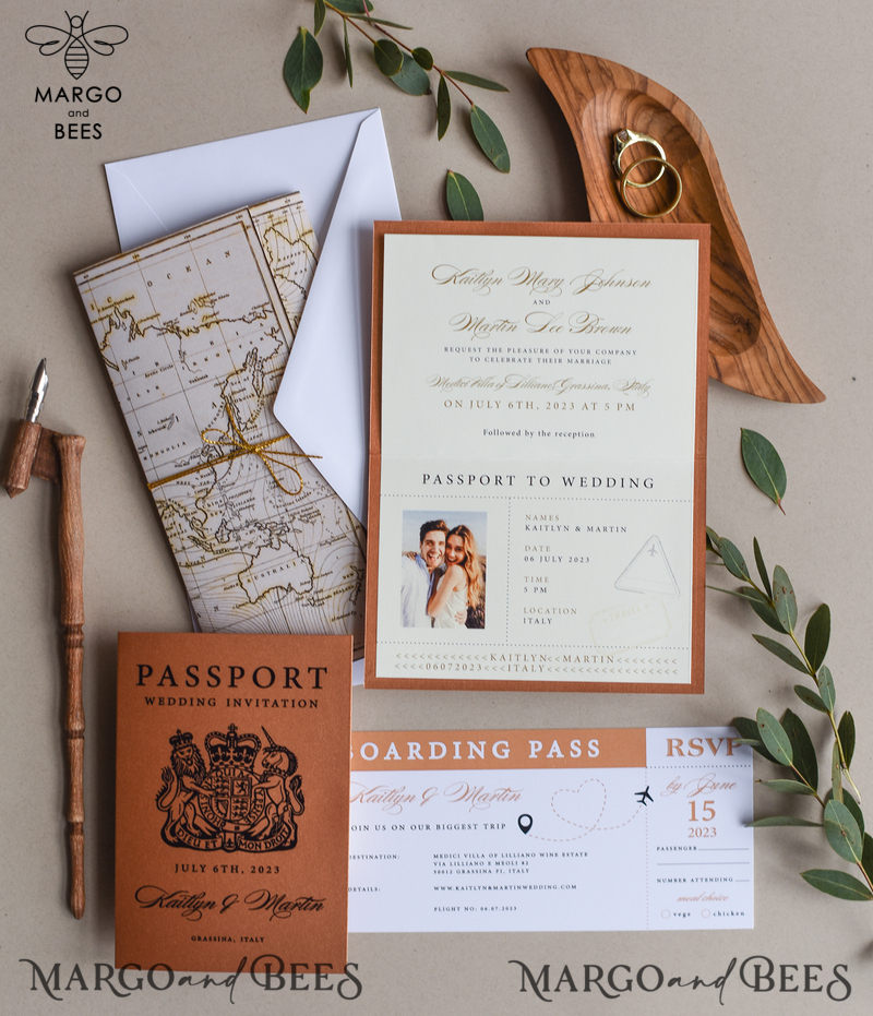 Terracotta Passport Wedding Invitation , Wedding Cards  Boarding Pass,  Passport Wedding Invitations  Abroad, Destination Wedding Invites, Travel Map Wedding Stationary-9