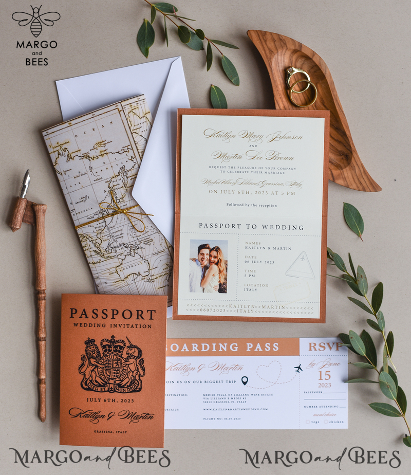 Terracotta Passport Wedding Invitation , Wedding Cards  Boarding Pass,  Passport Wedding Invitations  Abroad, Destination Wedding Invites, Travel Map Wedding Stationary-0