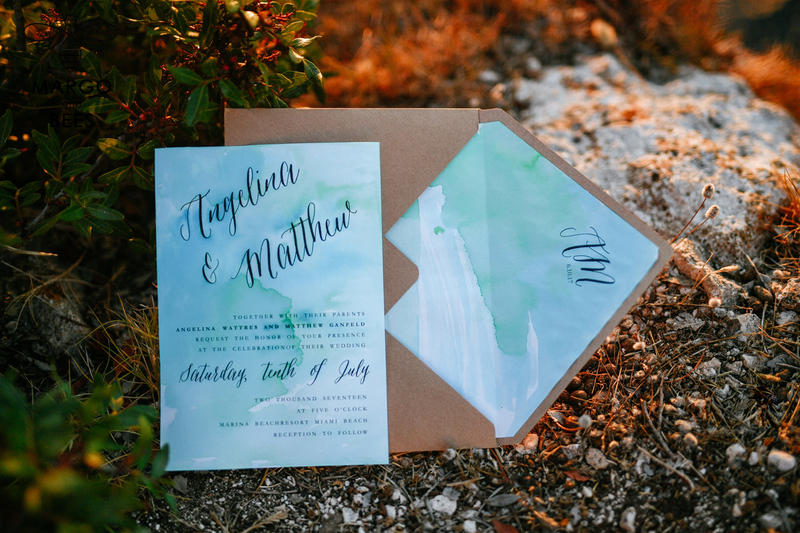 Watercolor beach Wedding Invitations, Minimalist Watercolor Seaside Wedding Invites, Italian Wedding Cards -2