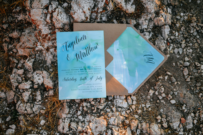 Watercolor beach Wedding Invitations, Minimalist Watercolor Seaside Wedding Invites, Italian Wedding Cards -5
