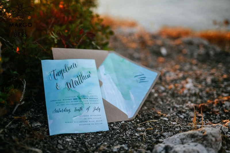 Watercolor beach Wedding Invitations, Minimalist Watercolor Seaside Wedding Invites, Italian Wedding Cards -6