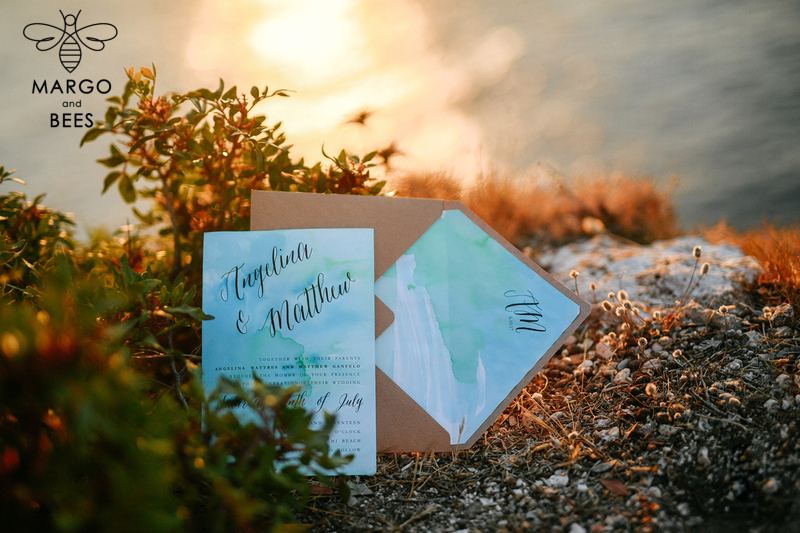 Watercolor beach Wedding Invitations, Minimalist Watercolor Seaside Wedding Invites, Italian Wedding Cards -0