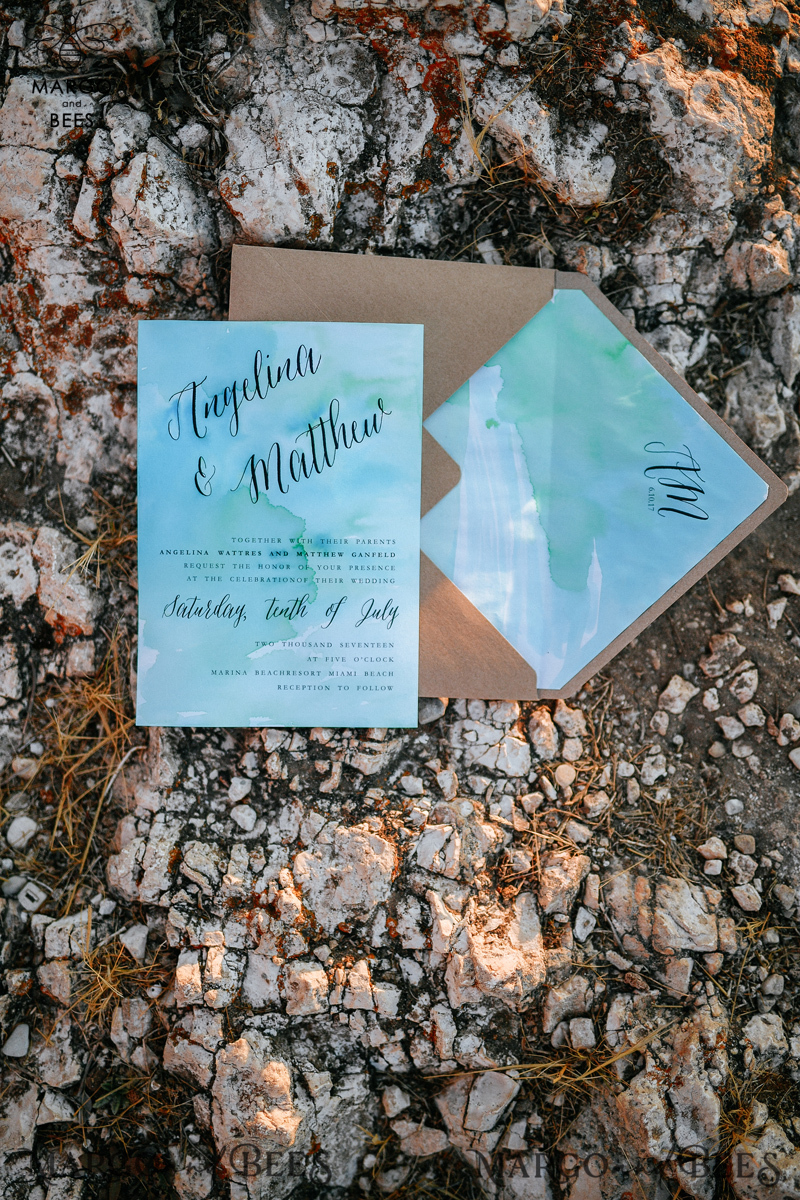 Watercolor beach Wedding Invitations, Minimalist Watercolor Seaside Wedding Invites, Italian Wedding Cards -4