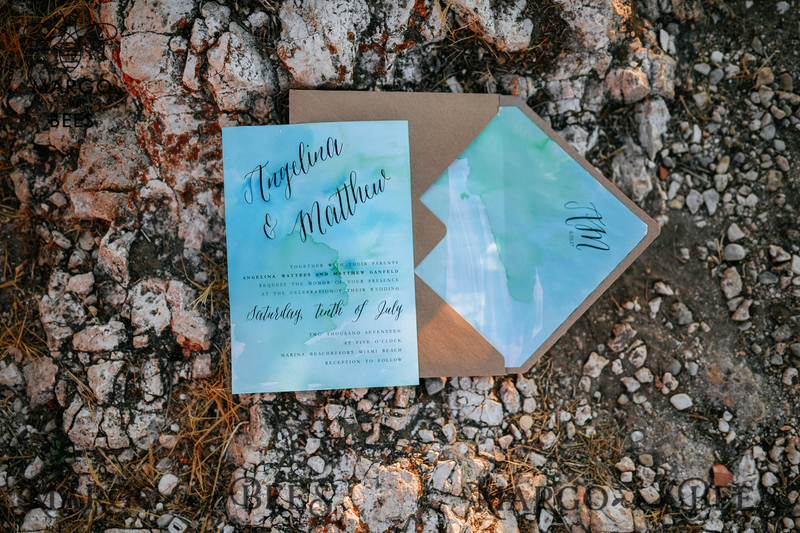 Watercolor beach Wedding Invitations, Minimalist Watercolor Seaside Wedding Invites, Italian Wedding Cards -5