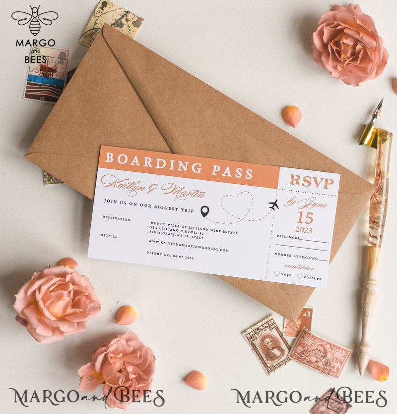 Terracotta Passport Wedding Invitation, Rustic Wedding Cards Boarding Pass, Passport Wedding Invitations  Abroad, Destination Wedding Invites, Travel Map Wedding Stationary-3