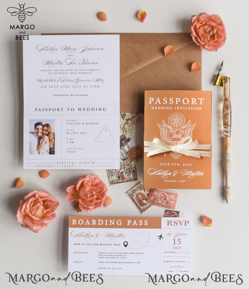 Terracotta Passport Wedding Invitation, Rustic Wedding Cards Boarding Pass, Passport Wedding Invitations  Abroad, Destination Wedding Invites, Travel Map Wedding Stationary-2